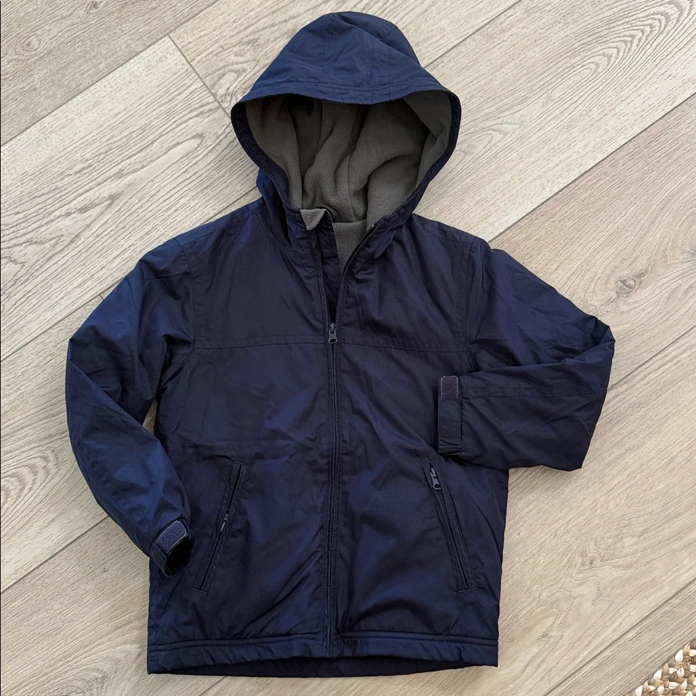 New Gap Kids Navy Blue Fleece Lined Hooded Windbreaker Coat Jacket Small (6-7)